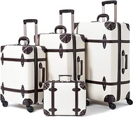 Vintage Luggage Sets of 4 Pieces, Carry On Cute Suitcase with Rolling Spinner Wheels TSA Lock Luggage, Holy White, Zipper Vintage Luggage