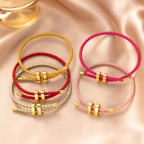 1Pcs Adjustable Braided Eight-Character Buckle Leather Bracelet For Couple Men Women Bangle Jewelry 