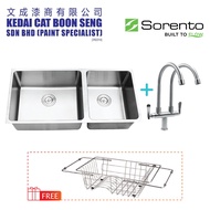 SORENTO Stainless Steel 304 SRTKS2408 Kitchen Sink Under Mounted Double Bowl Sinki Dapur Kitchen Tap