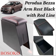 Bosoko Arm Rest Black with Red Line - Perodua Bezza