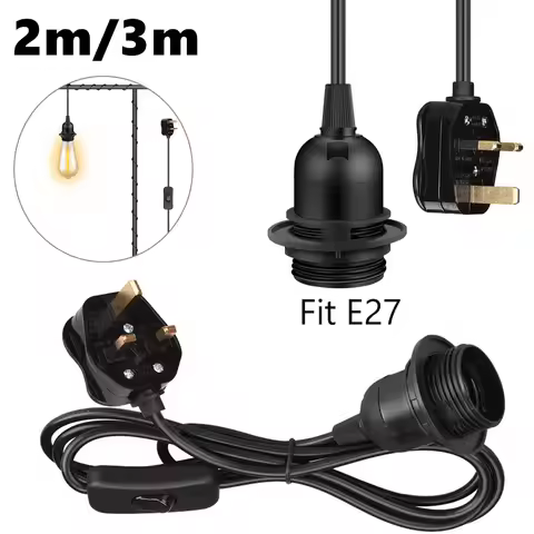 5/10-Pack 2m/3m E27 Base Plug-in Pendant Light Adapter Vintage Industrial Style Hanging Lamp Socket 