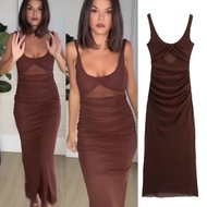 Brown Wrinkle Long Dress 76323 (AZ)