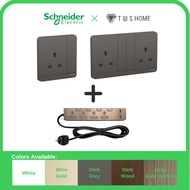 Schneider Electric AvatarOn Sockets (non-LED) + AvatarOn Extend 4Gang with USB Gold Trailing Socket 