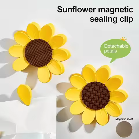 2 in 1 Magnetic Fridge Magnets Sunflower Multifunctional Sealing Clips for Food Storage Chip Clips f