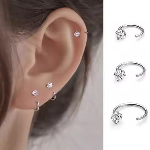 2 pcs Stainless Steel CZ Piercing Earring Stud Ear Bone Cartilage Helix Tragus Daith Conch Rook Hoop