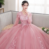 Pink Cameo Embroidery Muslimah Ball Gown MAXI Dress Tutup Aurat Dinner Evening Dress Wedding Bridesm