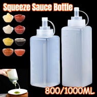 800/1000ML Squeeze Sauce Bottle with Lid Large Capacity Transparent Storage Hand Pressed Pump Kitche