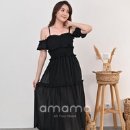Amama Derina Dress Pantai Wanita Sabrina Bahan Sifon Bali Putih Maroon Hitam Casual DA522
