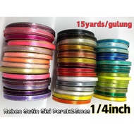 1/4inch Reben Satin Sisi Perak&Emas Satin Ribbon Silver&Gold Edged 15yards/gulung