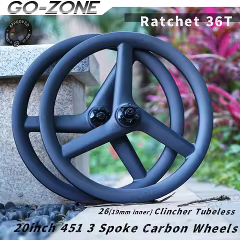 3 Spoke 20 inch 451 Ratchet 36T Carbon Wheels Disc Brake 6 Bolt / Center Lock QR / TA UCI Quality Fo