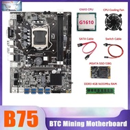 B75 BTC Miner Motoard 8x Usb G1610 CPU DDR3 4G 1600Mhz RAM MSATA SSD 1
