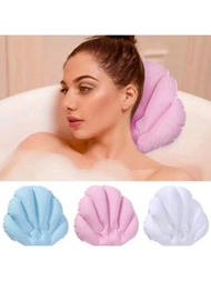 1入浴室枕頭,3種顏色的柔軟扇形充氣浴枕,頸部扶持設計,帶吸盤,水療墊枕浴缸墊枕