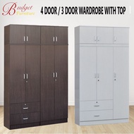 4 Door / 3 Door Open Door Wardrobe With Top/Cabinet Cupboard Free Installation