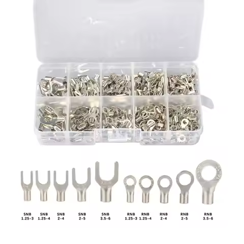 320Pcs Crimp Terminal Kit - Non-Insulated Ring Fork U-Type Terminals for Cable Wire Connectors Assor