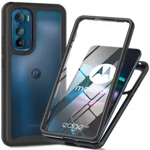 Hybrid TPU/PC Case for Motorola Edge 30 Pro Built-in Screen Protector Shockproof Crystal Clear Cover