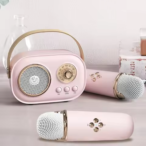 Mini Karaoke Machine with Wireless Microphones Portable BT Speaker Wireless Karaoke Speaker for Kids