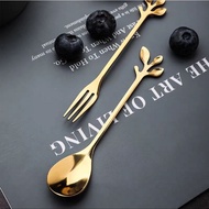 Cake spoon and fork daun gold cake Tea spoon/ Leaf Tea spoon Imported leaves