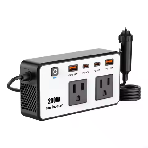 P9JC 200W Car Power Inverter DC12V to AC110V Plug Adapter with USB Ports for Laptops
