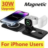 30W 3 In 1 Magnetic Wireless Charger Pad Stand Foldable for iPhone 14 13 12 11 X Apple Watch AirPods Fast Charging Dock Station