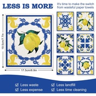 AnyDesign 6 Pack Lemon Swedish Dishcloth Blue White Tiles Lemon Kitchen Dish Towel Reusable Washable