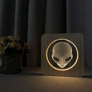 Alien UFO3D Shaped Wood Acrylic Lamp Solid Wood Craft USB Power-on FS-A3048W