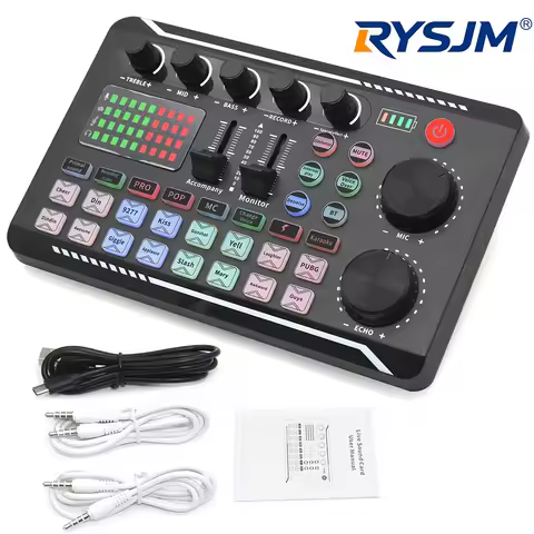 F998 Sound Card Microphone Sound Mixer Sound Card Audio Mixing Console Amplifier Live Music Mixer Am