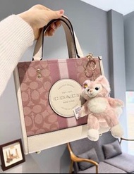 coach 蔻馳小號22四方小托特粉色女包 斜挎包單肩女包