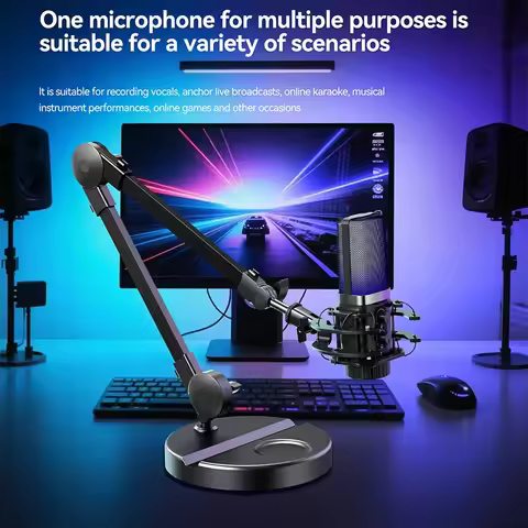 USB Microphone for Gaming with Boom Arm Stand Noise Cancellation Condenser RGB Microphone Recording 