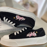 Paidal x 卡娜赫拉的小動物 晚安美夢綁帶厚底休閒鞋帆布鞋-黑