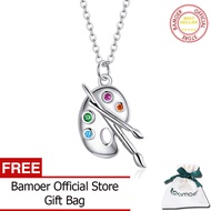 BAMOER 925เงินสเตอร์ลิงสร้อยคอจานสีโซ่เพทายคริสตัลพู่กันศิลปะสำหรับผู้หญิงเครื่องประดับ SCN457