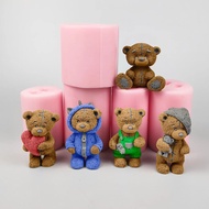 【Eco-friendly】 Przy 3d Teddy Bear With Hat Silicone Mold Fondant Mould Chocolate Mousse Cake Molds Bear With Love Candle Silicone Mold Resin