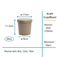 Brown Kraft Paper Cup 26oz + Lid Food Grade Soup Cup + Lid/