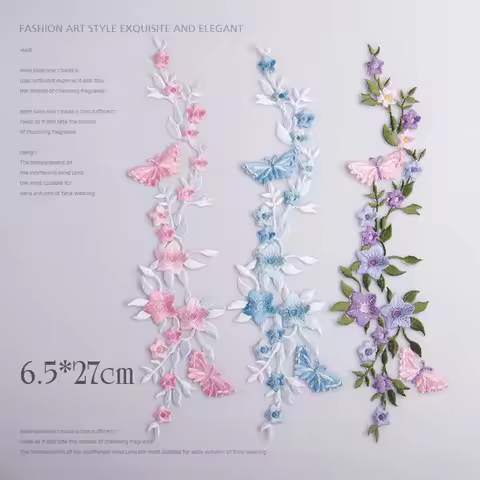 3D Embroidered garment Patch applique Iron-on Patch Rose Flower Butterfly Patch For Wedding Clothing