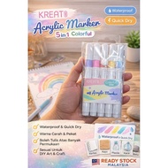KREAT Acrylic Marker 5in1 Colorful | Marker Cat Akrilik Waterproof | Pen Lukisan DIY Art Craft