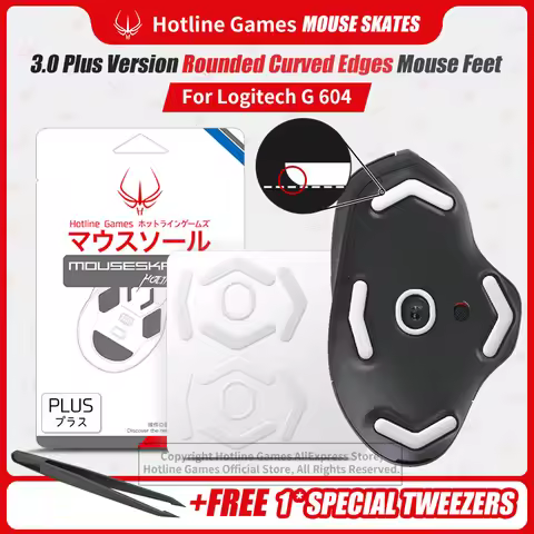 2 Sets Hotline Games 3.0 Plus Rounded Curved Edges Mouse Feet Skates for Logitech G604 Gaming Mouse 