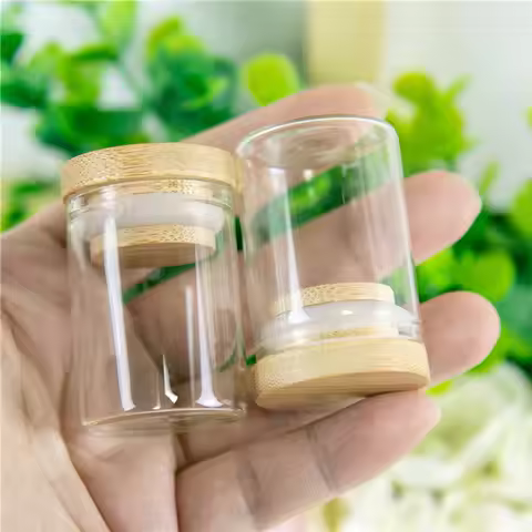 50pcs 15ml 30x40mm Glass Bottle With Bamboo Cap Glass Bottles Liquid Food Grade Tea Liquorice Candy 