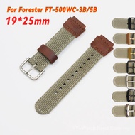 For Forester FT-500WC-3B/5B Replacement Band 19*25mm  - Tactical Khaki Nylon Strap with Leather Acce