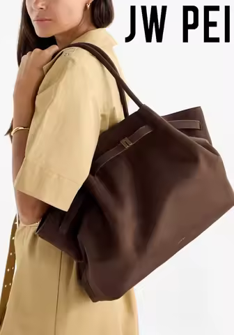 JW PEI Hana Minimalist Pebbled Leather Top-Handle Bag Women Luxury Designer Style Trapeze Tote Bag E