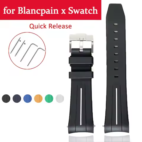 Rubber Strap for Blancpain x Swatch Quick Release Stainless Steel Buckle Curved End Waterproof tpu W