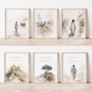 Watercolor Jesus Christ Walking on Water Bible Verse Psalm 91 Quotes Religious Poster Canvas Paintin