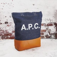 A.P.C. 經典牛仔布拼皮革托特包