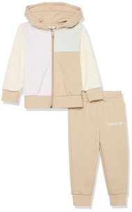 adidas Originals unisex baby Colorblock Full Zip Hoodie Set Tracksuit, Magic Beige/Linen Green/Wonde