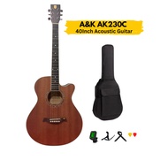 A&K AK230C 40inch Acoustic Guitar with Bag, Tuner, Strap and Picks