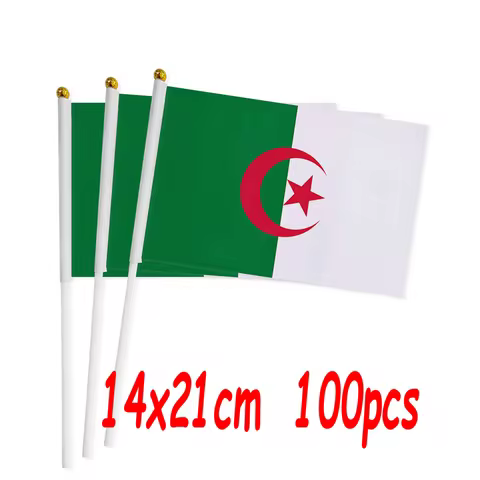 ZXZ 100pcs Algeria hand waving Flag 14*21cm Polyester Double Side Printing DZ Algeria Hand Flag with