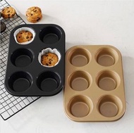 其他品牌 - 黑色 6連圓杯形 蛋糕模 不粘模 蛋糕烤盤 蛋糕 碳鋼模 烤焗 烘焙工具