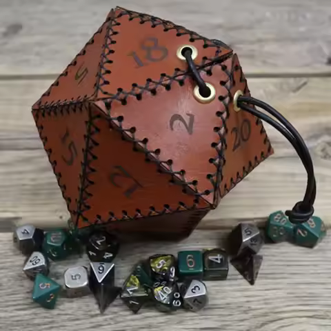 1 Piece D20 Dice Bag Polygonal Dice PU Leather Storage Boxes Reinforced Drawstring Bag for RPG Game,