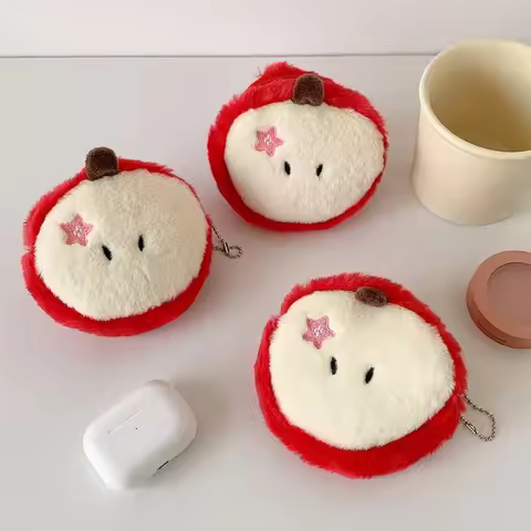1pc Cartoon Apple Shape Plush Coin purse Earphone Zipper Bag Money Women Coin Wallet Bag Card Key Mo