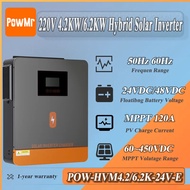 PowMr 4.2KW 6.2KW Hybrid Solar Inverter 24V 48V to 220Vac MPPT 120A Charge Controller 450V Max PV Vo