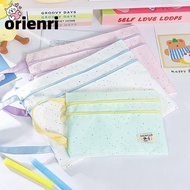 ORIENRI File Bag, A4/A5 Three Layers Handbag, INS Polka Dot Design Large Capacity Exam Papers Storag