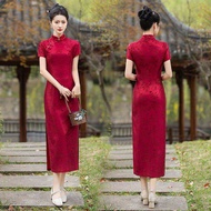 Đầm sườn xám cách tân dáng ôm dài màu đỏ sườn xám trung hoa chất gấm siêu đẹp